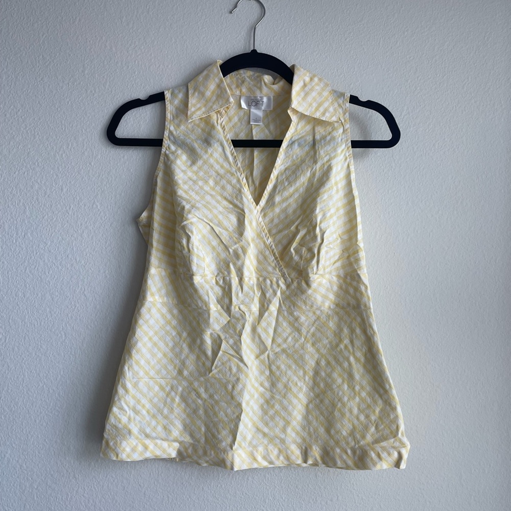 LOFT Yellow and White Sleeveless Blouse